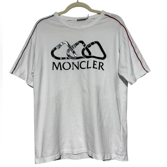 MONCLER White Logo‎ Maglia T-Shirt Men’s Size Medium Designer Luxury Streetwear - Picture 1 of 5